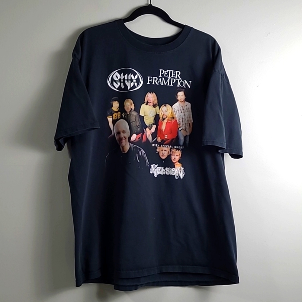 Vintage Styx Peter Frampton Nelson Y2K concert tour band tshirt